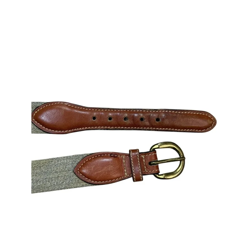 VTG Club Room Canvas Leather Belt Mens 38 Green Brass Preppy England USA‎